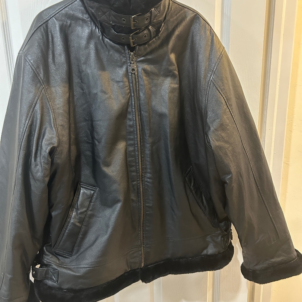 Max USA women's black leather jacket size 2x